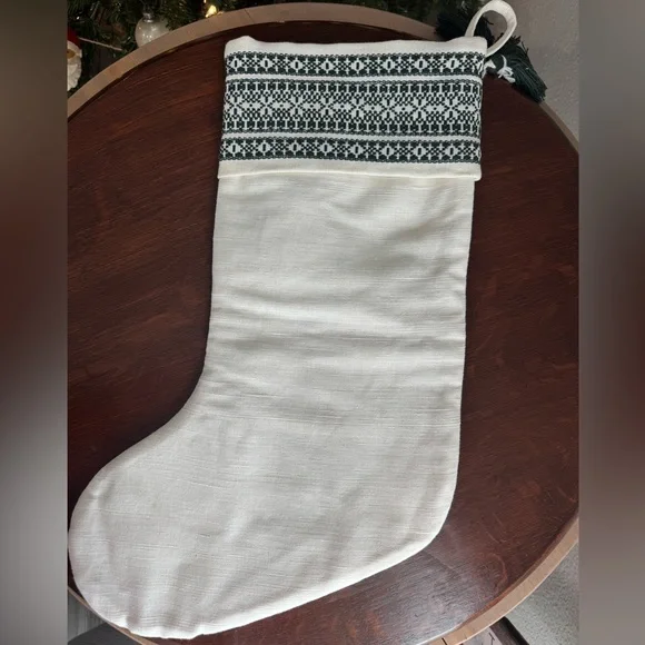 Hearth & Hand White and Green Embroidered Christmas Stocking - Picture 3 of 3